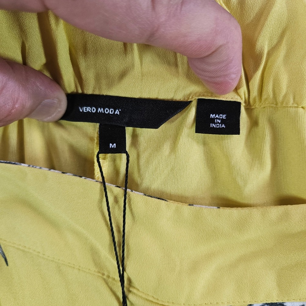 Vero Moda VMSatina Pants Yellow Floral Wide Leg Side Stripe New Size M‎ - Picture 4 of 15